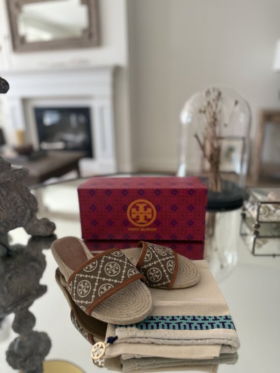 Tory Burch Shoes - Tory Burch T Monogram Espadrille slide Jacquard/Nappa Leather Trim (Size 7) New